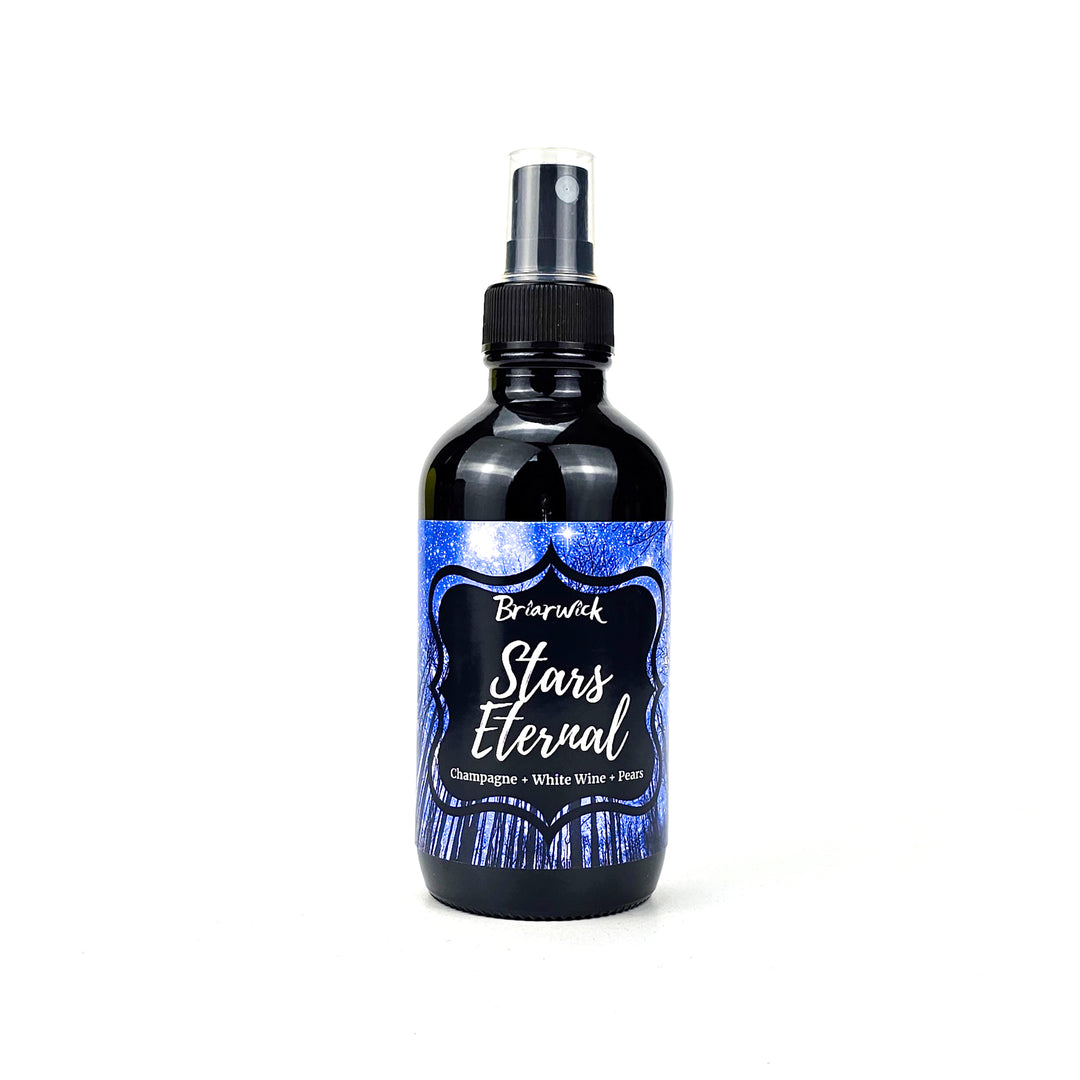 Stars Eternal 4oz Linen Spray with purple star design on a white background