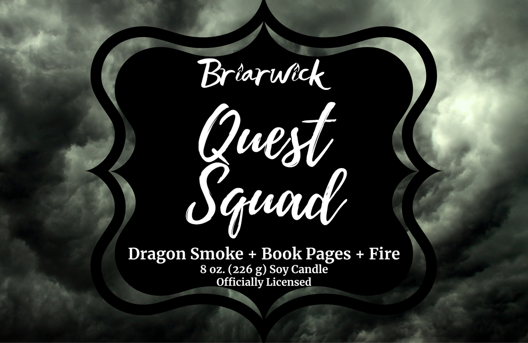 Quest Squad label with gray smoke design