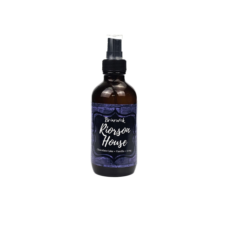 Riorson House 4oz Linen Spray with purple brick design on a white background