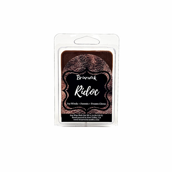 Ridoc Gamlyn 2oz espresso Wax Melt with brown leather design on a white background