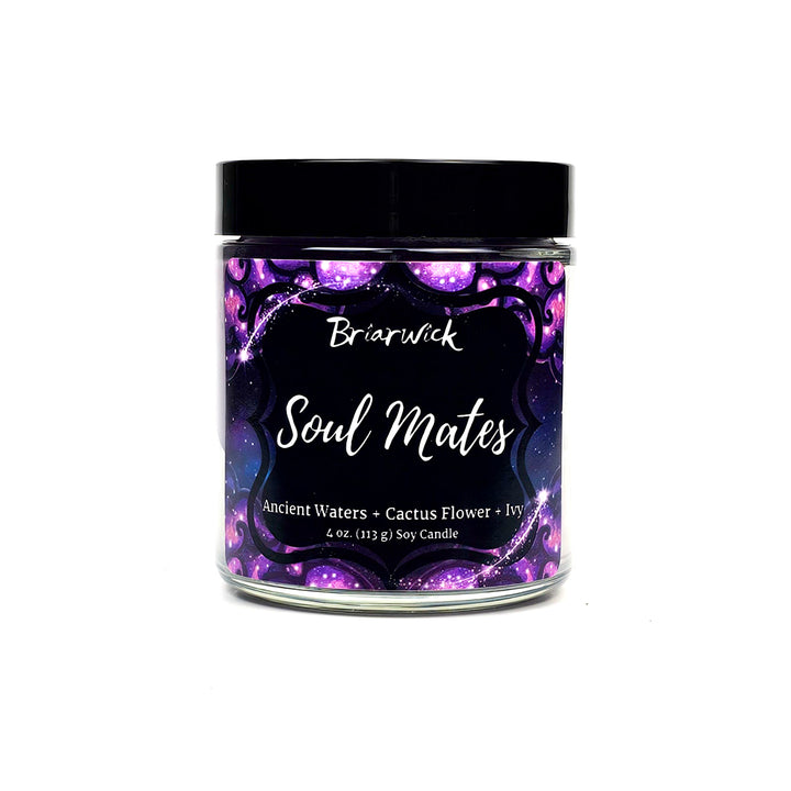Soul Mates 4oz periwinkle candle with purple galaxy design on a white background