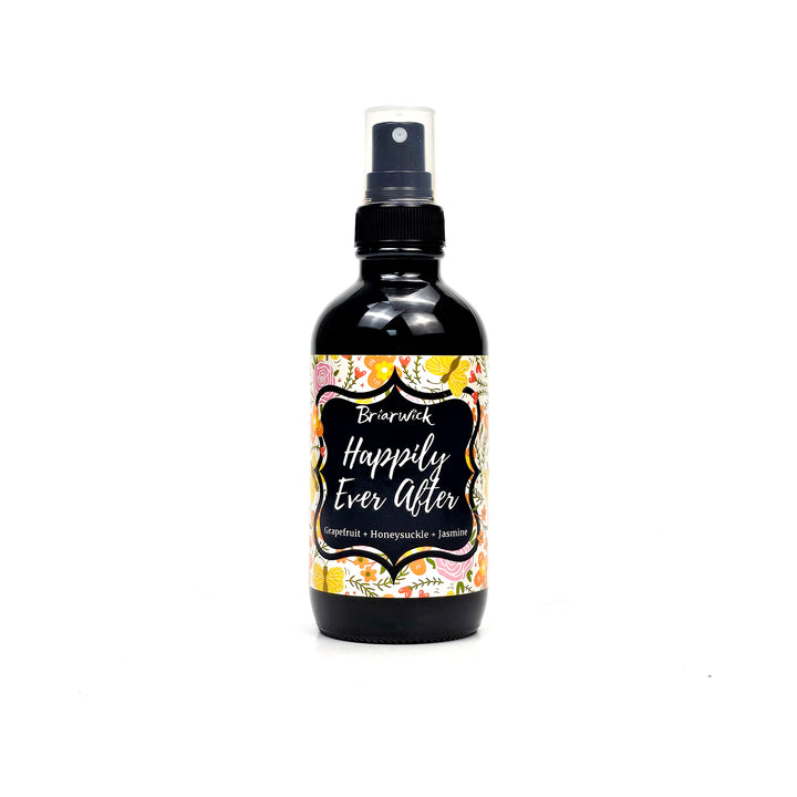Happily Ever After 84oz Linen Spray with floral design on a white background