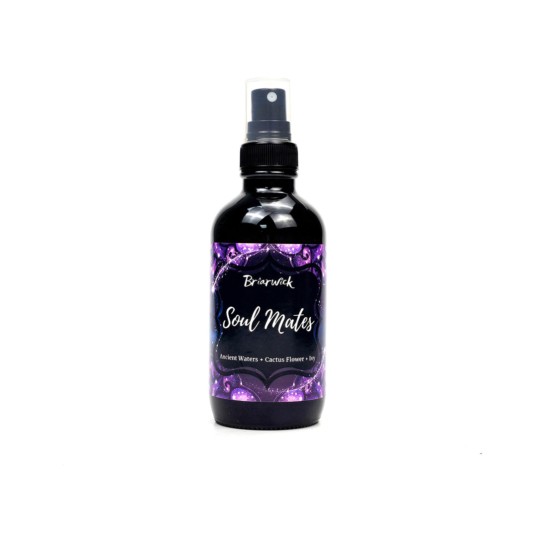Soul Mates 4oz Linen Spray with purple galaxy design on a white background
