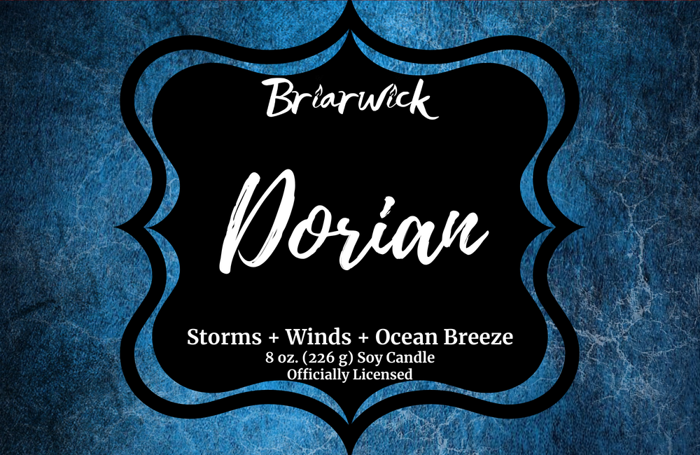 Dorian label with blue textured design