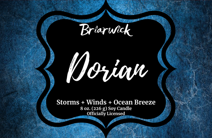 Dorian label with blue textured design