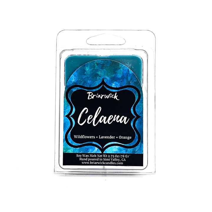 Celaena 2oz teal Wax Melt with blue textured design on a white background