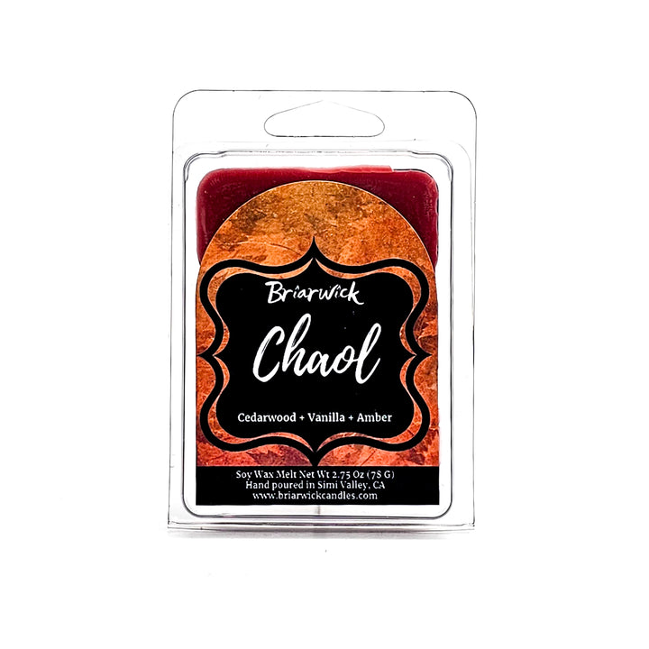 Chaol 2oz burnt orange Wax Melt with orange textured design on a white background