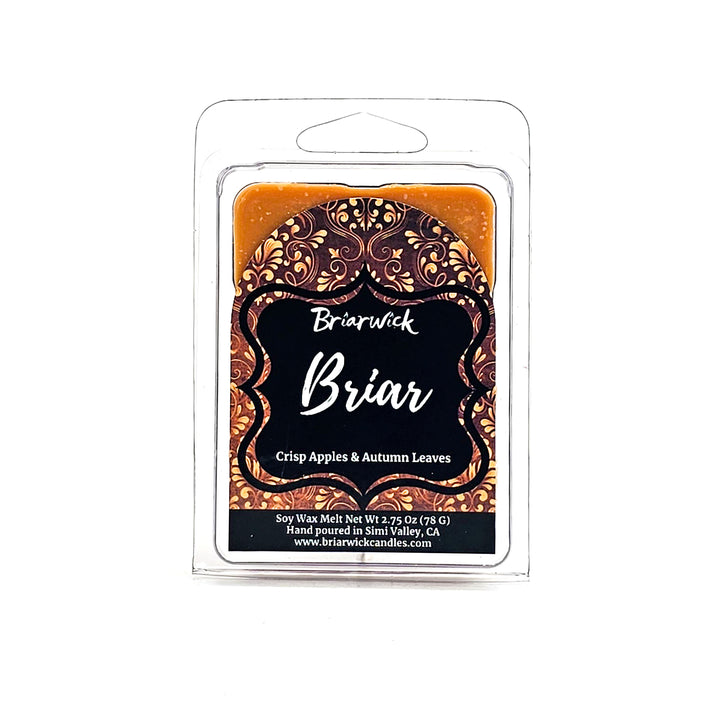 Briar 2oz custard Wax Melt with yellow ornamental design on a white background
