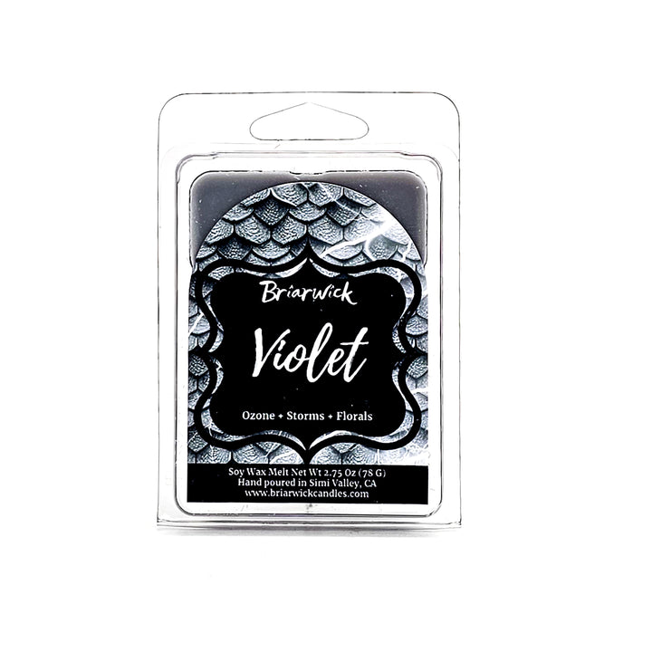Violet 2oz slate gray Wax Melt with gray dragon scale design on a white background