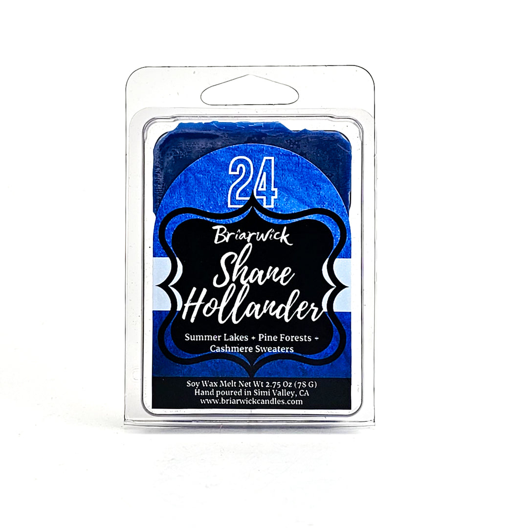 Shane Hollander 2oz lapis Wax Melt with blue hockey jersey design on a white background