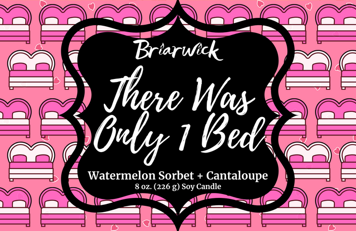 There Was Only 1 Bed label with pink bed design