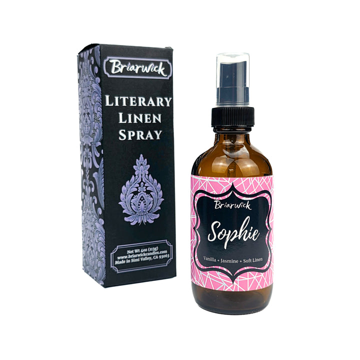 Briarwick Literary Linen Spray bottle and packaging on a white background