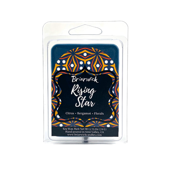 Rising Star teal soy wax melt package with decorative label on a white background