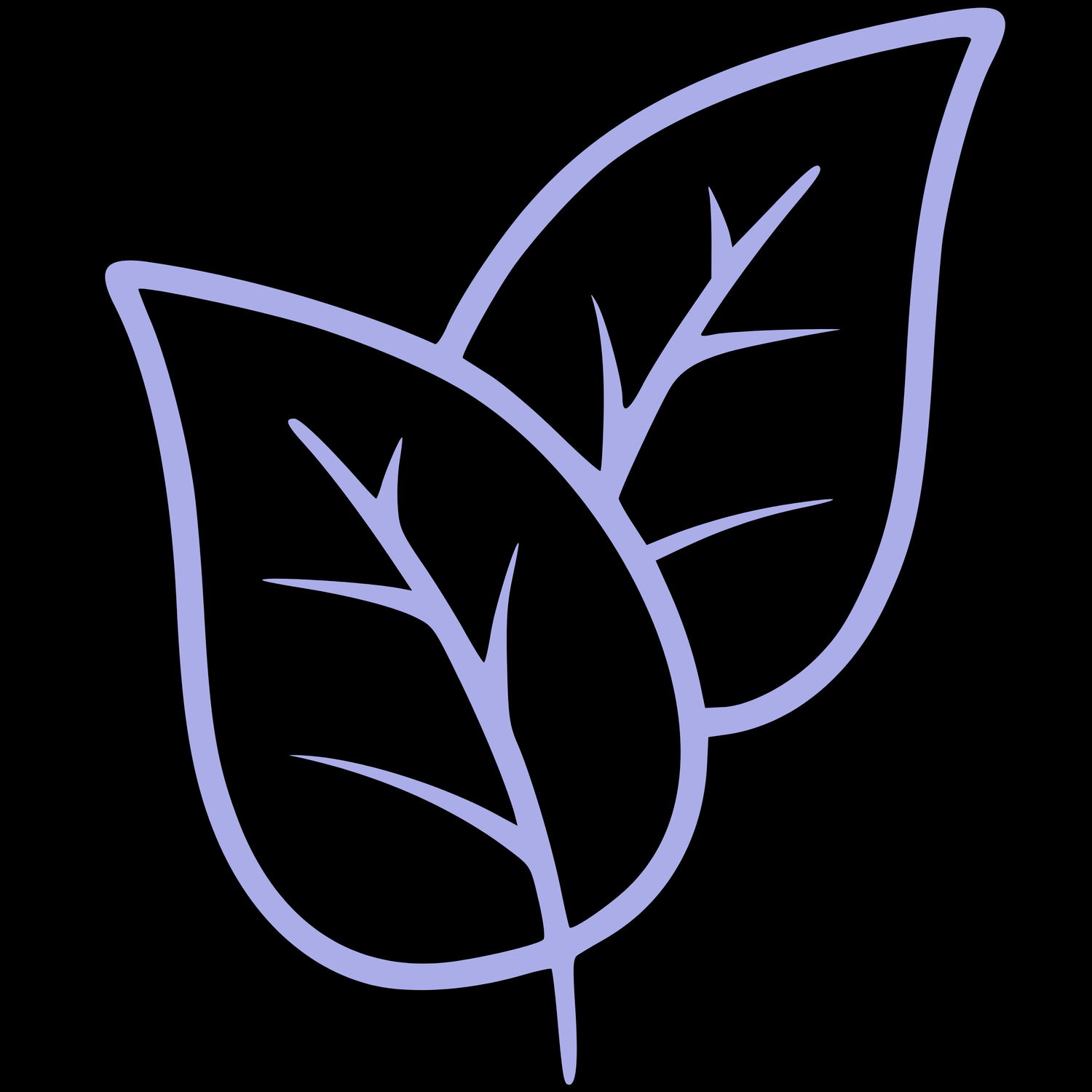 Outline of two leaves on a black background