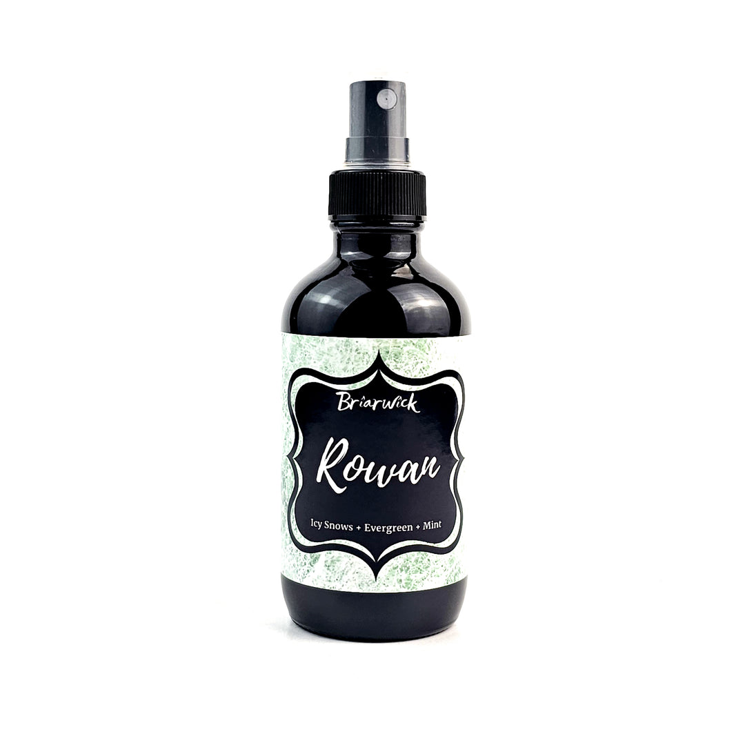 Rowan 4oz Linen Spray with white textured design on a white background