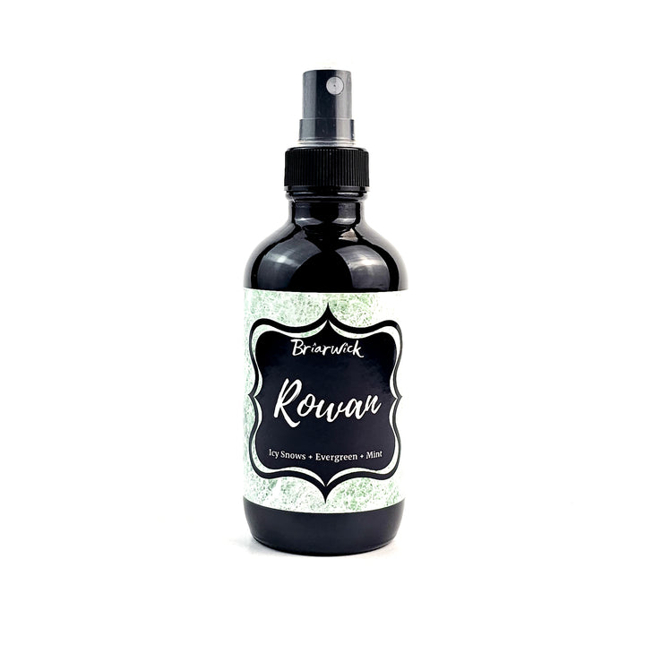 Rowan 4oz Linen Spray with white textured design on a white background
