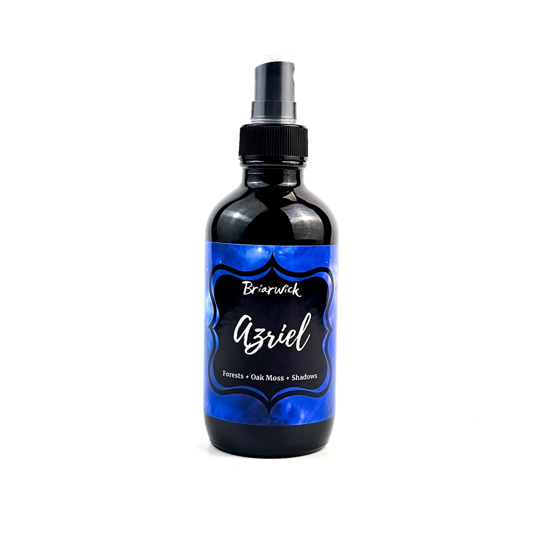 Azriel 4oz Linen Spray with blue galaxy design on a white background