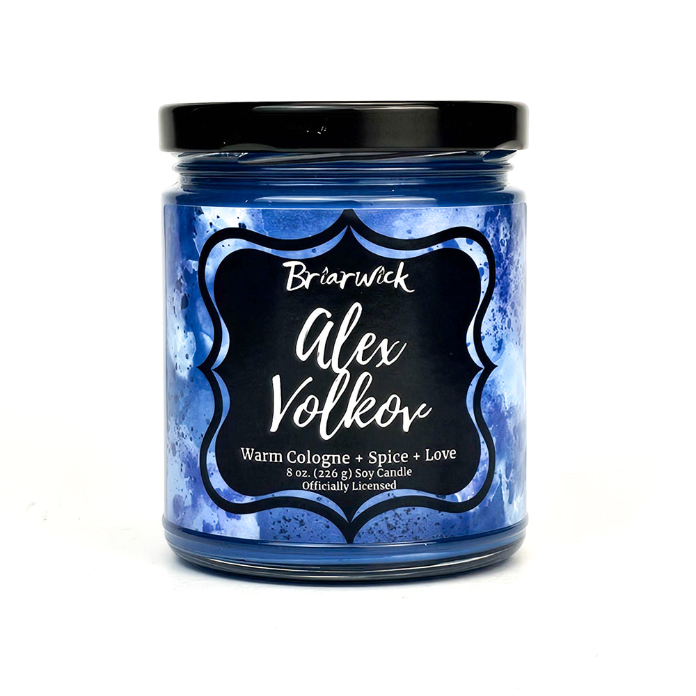 Alex Volkov 8oz lapis candle with blue textural design on a white background