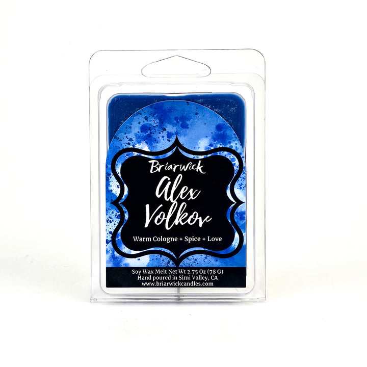 Alex Volkov 2oz lapis Wax Melt with blue textural design on a white background