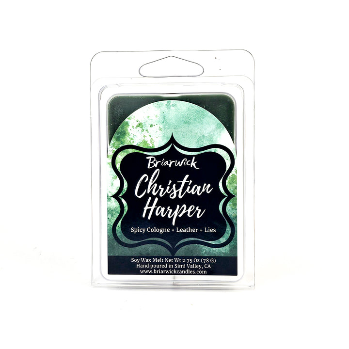 Christian Harper 2oz olive Wax Melt with green textural design on a white background