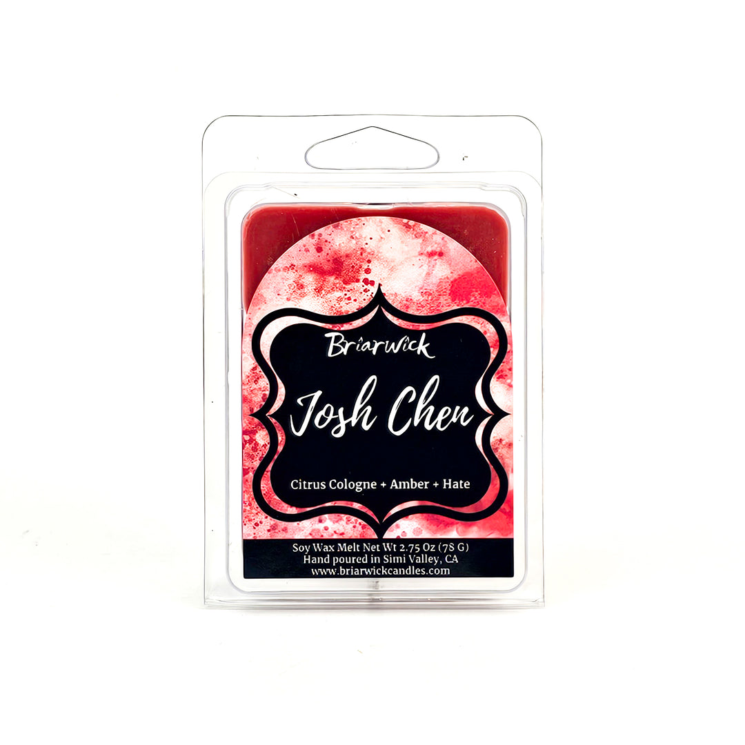 Josh Chen 2oz cherry red Wax Melt with red textural design on a white background