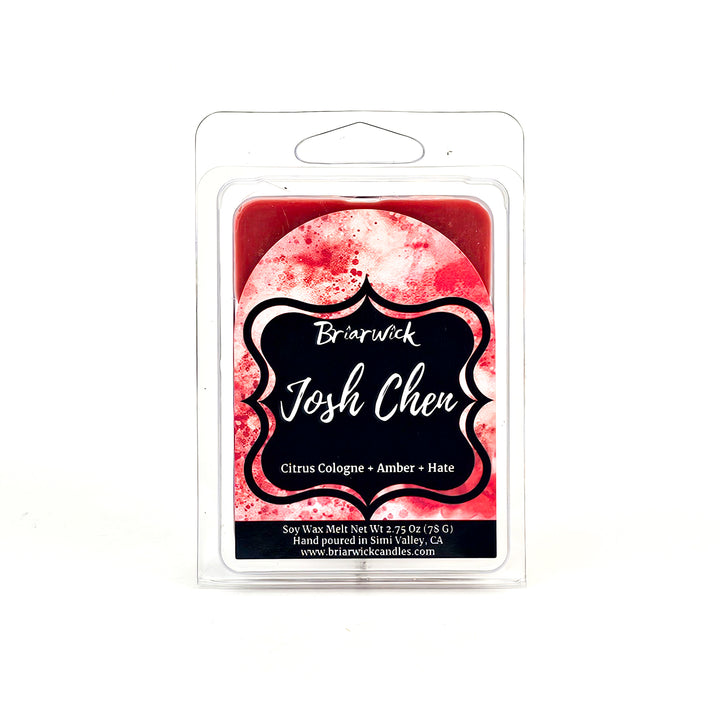 Josh Chen 2oz cherry red Wax Melt with red textural design on a white background