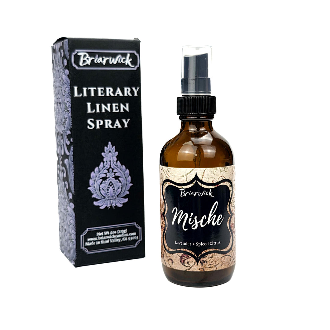 Briarwick Literary Linen Spray bottle and packaging on a white background