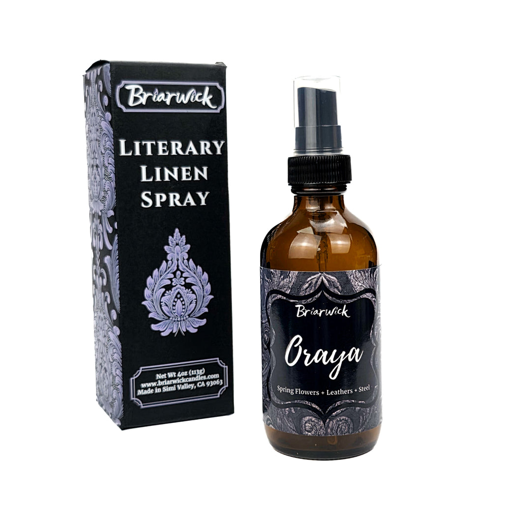 Briarwick Literary Linen Spray bottle and packaging on a white background
