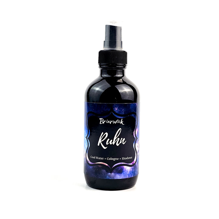 Ruhn 4oz Linen Spray with blue galaxy design on a white background