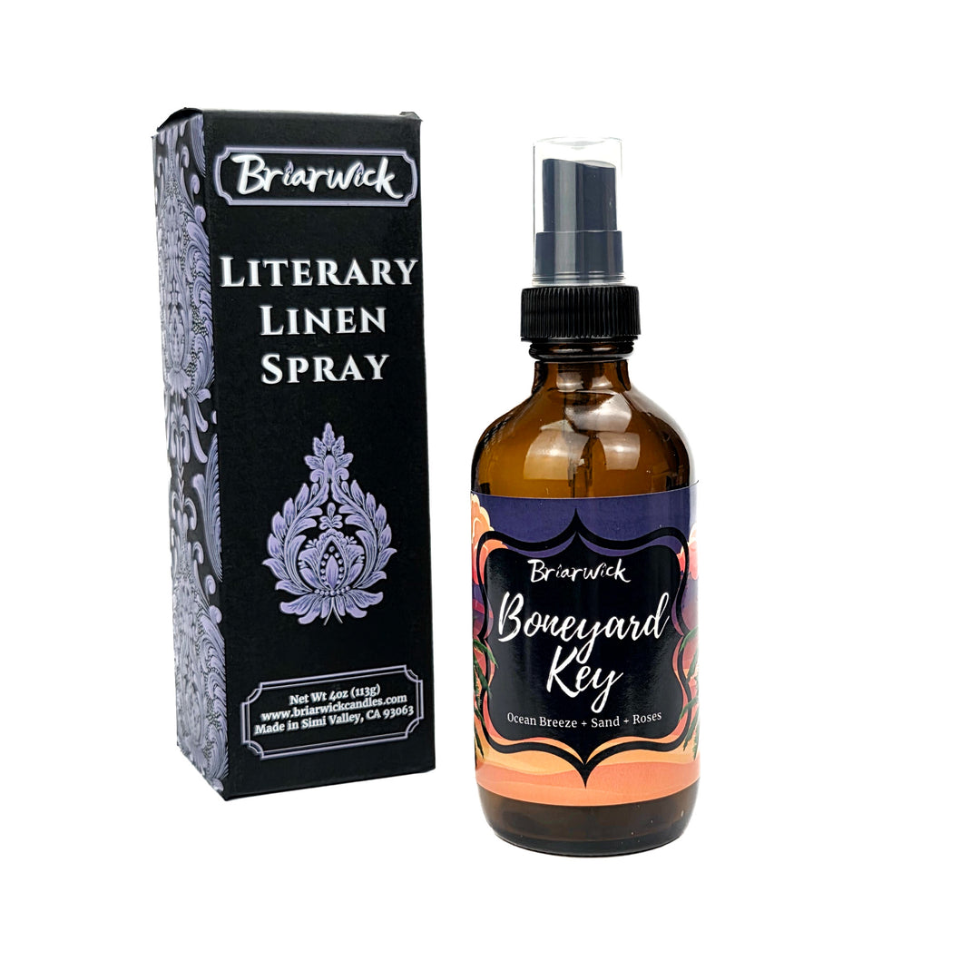 Briarwick Literary Linen Spray bottle and packaging on a white background