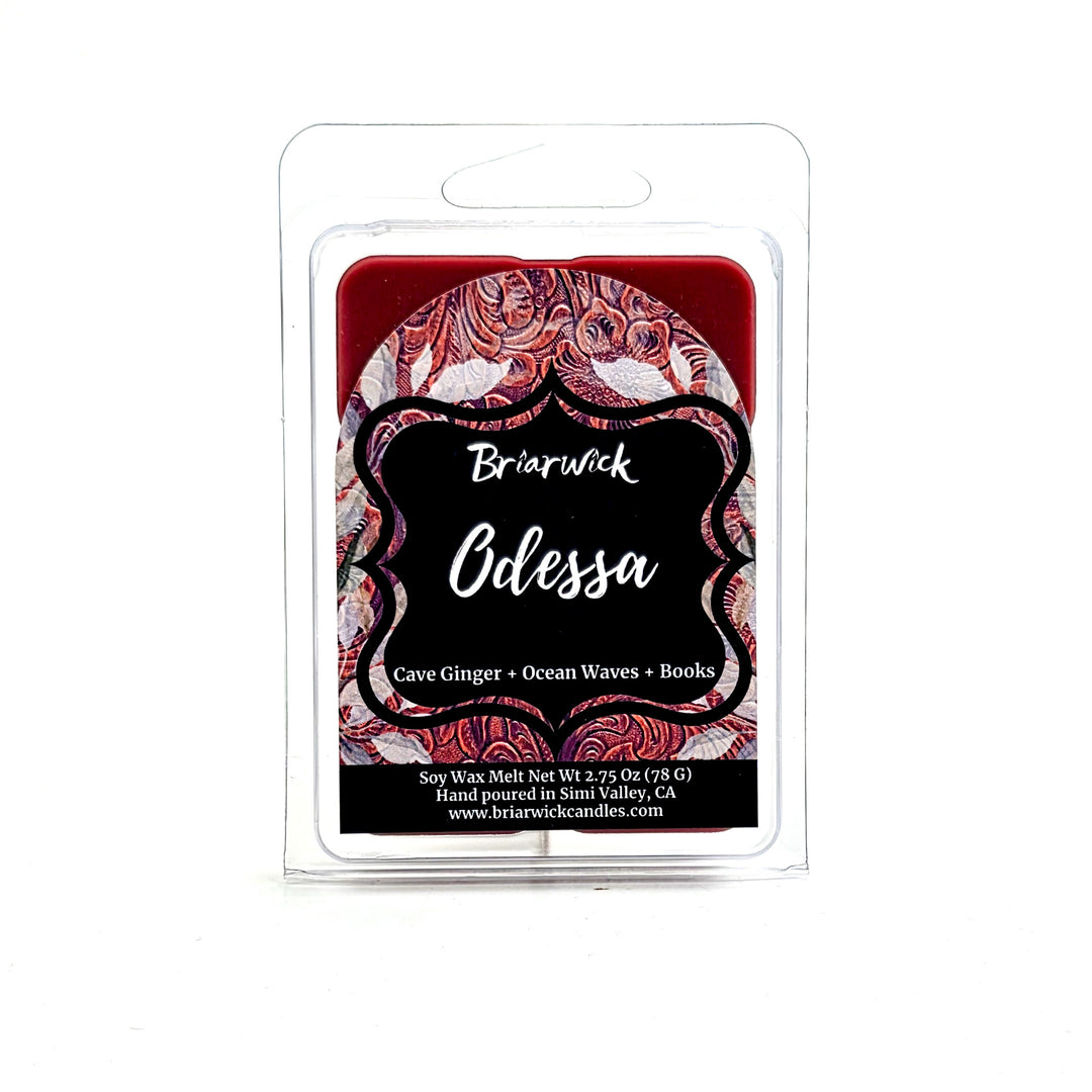 Wax melt packaging with 'Briarwick Odessa' label on a white background