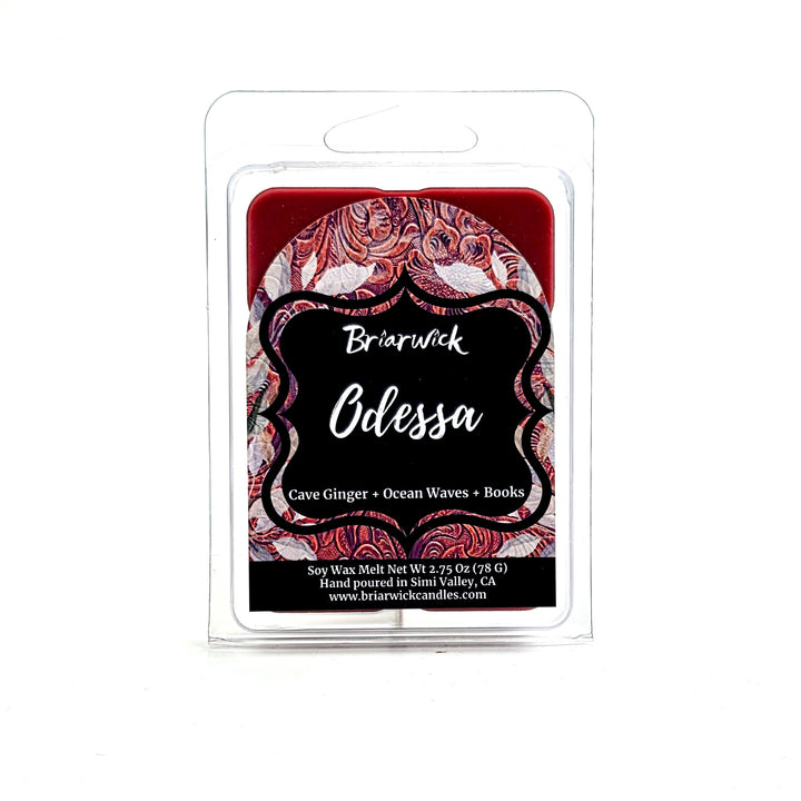 Wax melt packaging with 'Briarwick Odessa' label on a white background