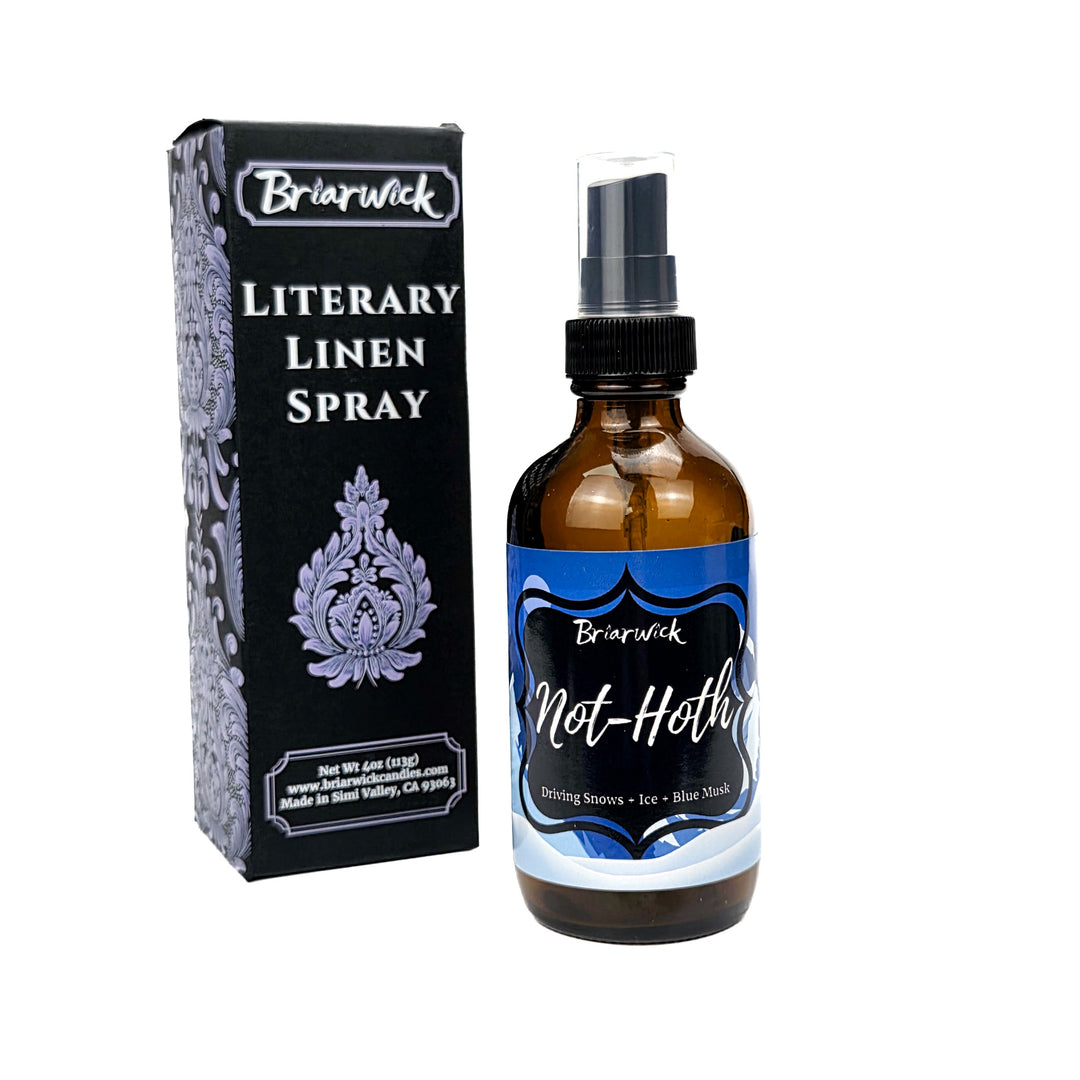 Briarwick Literary Linen Spray bottle and packaging on a white background