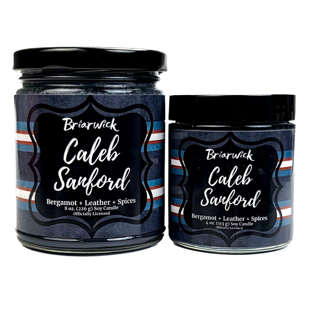 Two jars of Briarwick Caleb Sanford candle with black lids on a white background