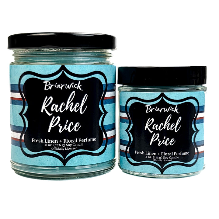 Two jars of Briarwick Rachel Price perfume with blue labels and black lids on a white background.