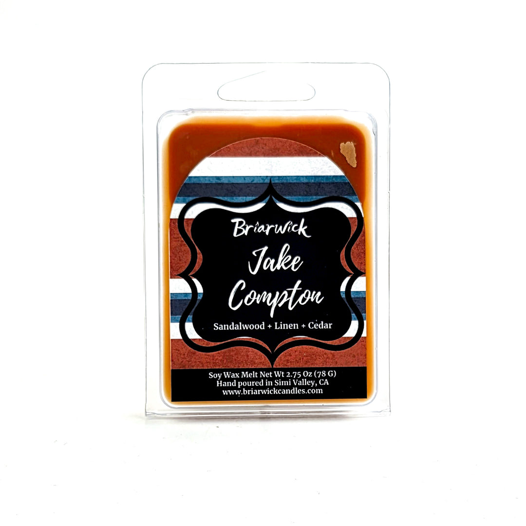 Wax melt package with 'Briarwick Jake Compton' branding on a white background