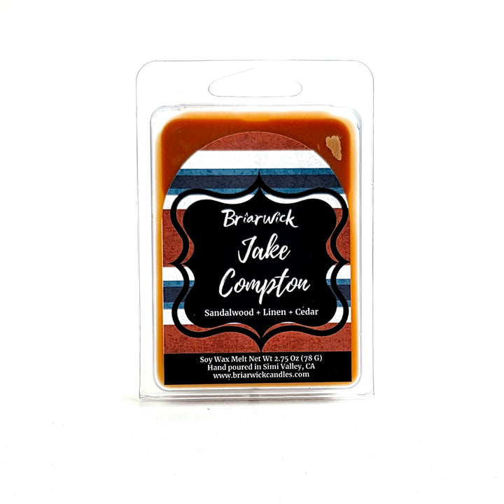 Wax melt package with 'Briarwick Jake Compton' branding on a white background