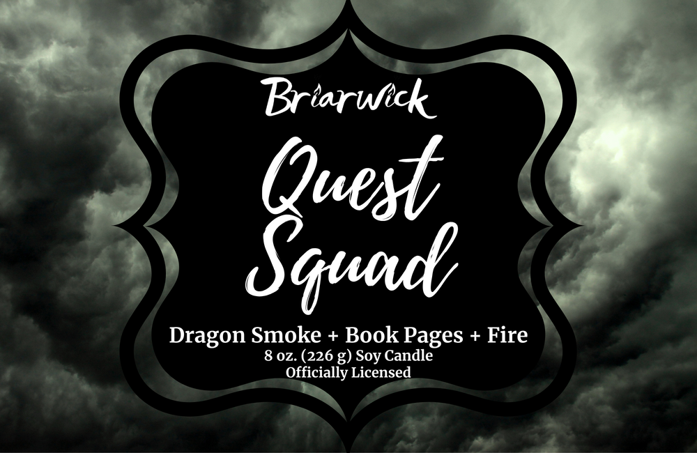 Quest Squad label with gray smoke design