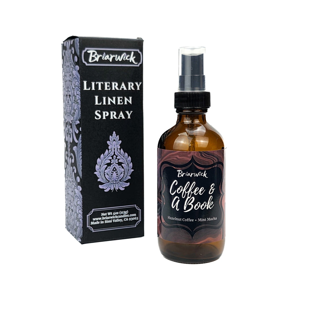 Briarwick Literary Linen Spray bottle and packaging on a white background