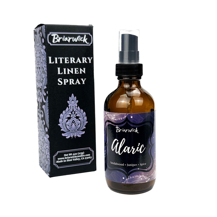Brierwick Literary Linen Spray bottle and packaging on a white background