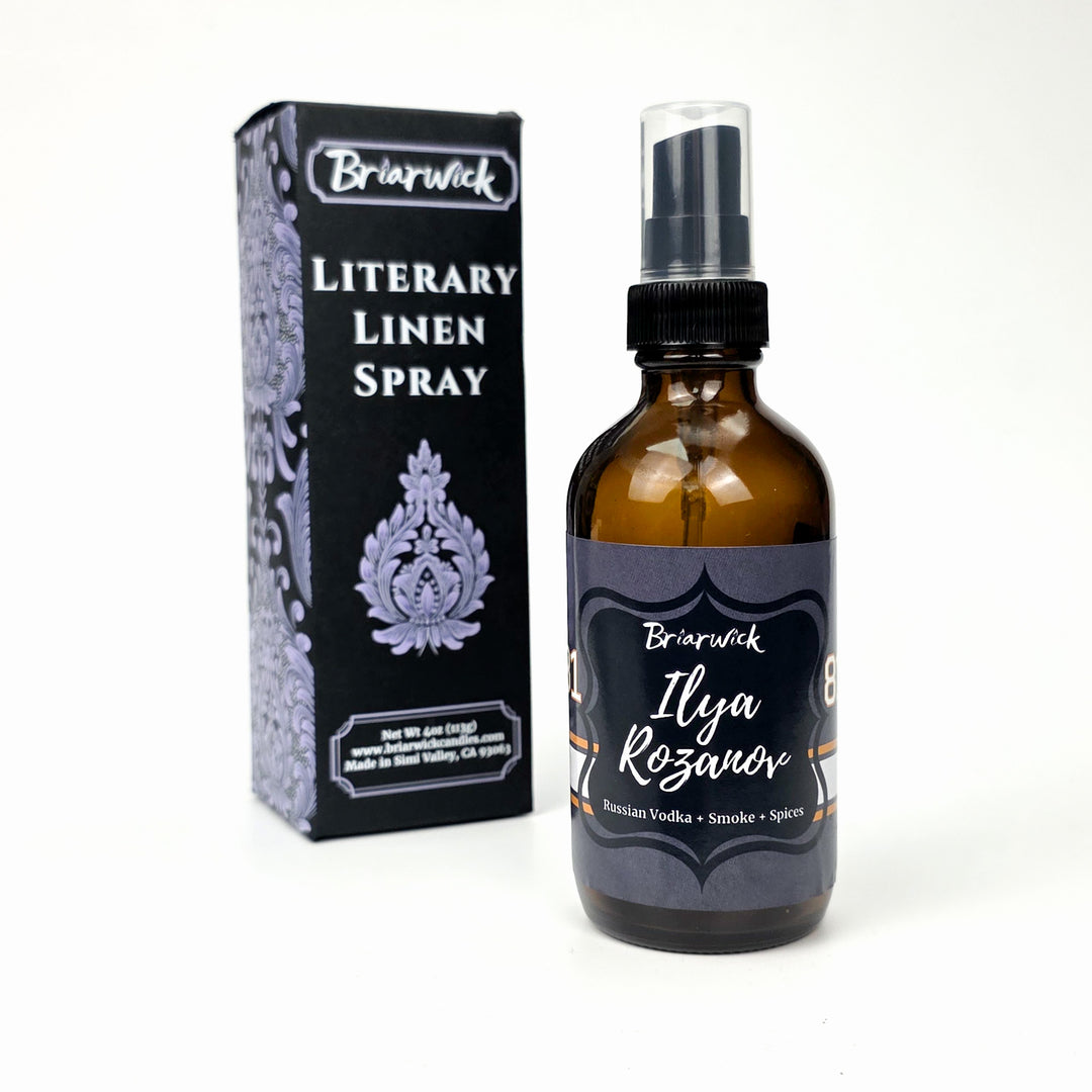 Briarwick Literary Linen Spray bottle and packaging on a white background