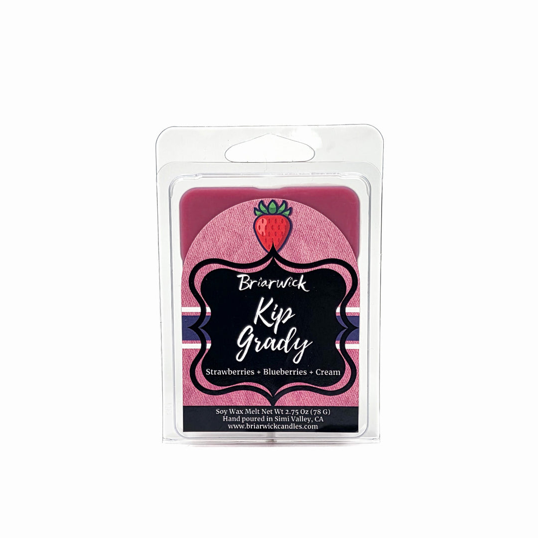 Wax melt package with strawberry design and Briarwick branding on a white background