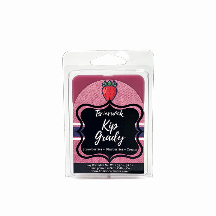 Wax melt package with strawberry design and Briarwick branding on a white background