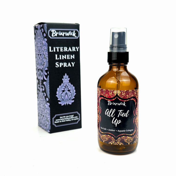 Brierwick Literary Linen Spray bottle and packaging on a white background