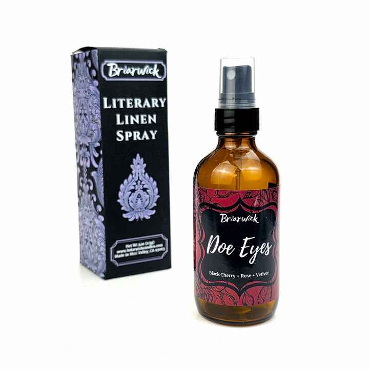 Brierwick Doe Eyes linen spray bottle and packaging on a white background