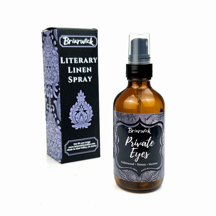 Brierwick Literary Linen Spray bottle and packaging on a white background