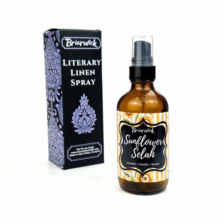 Brierwick Literary Linen Spray bottle and packaging on a white background