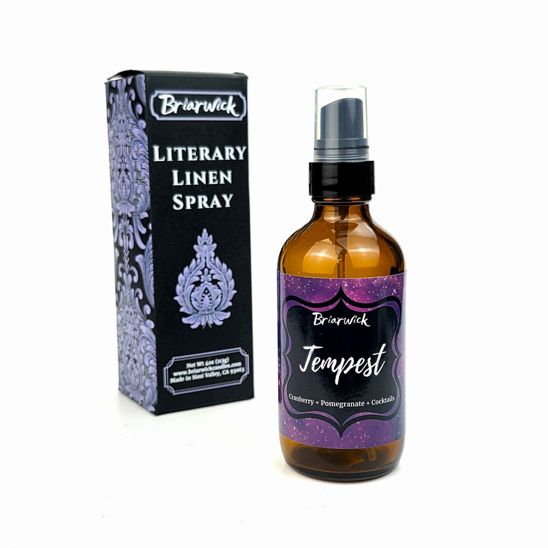 Brierwick Literary Linen Spray bottle and packaging on a white background