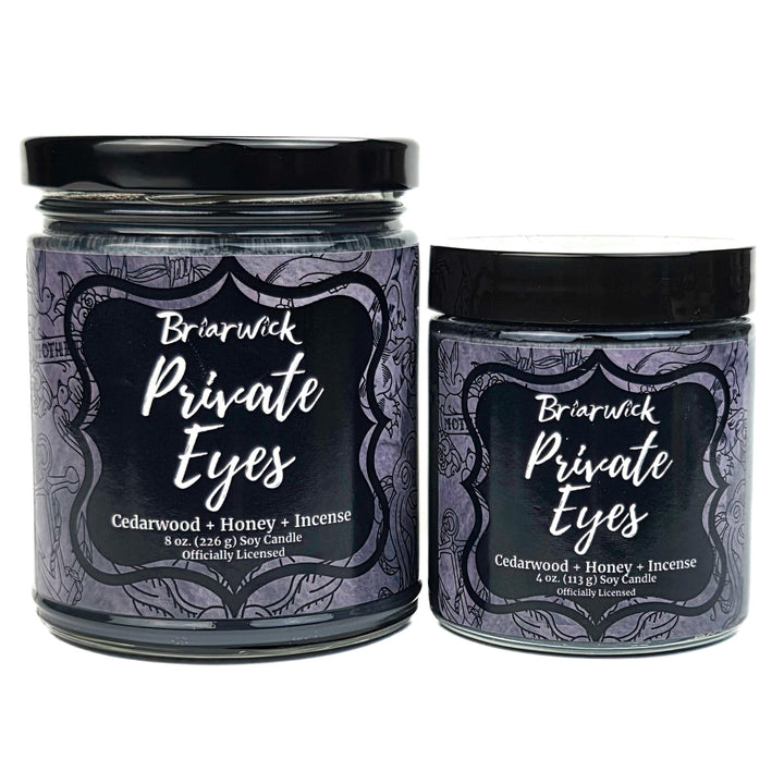 Two Briarwick Private Eyes candles on a white background
