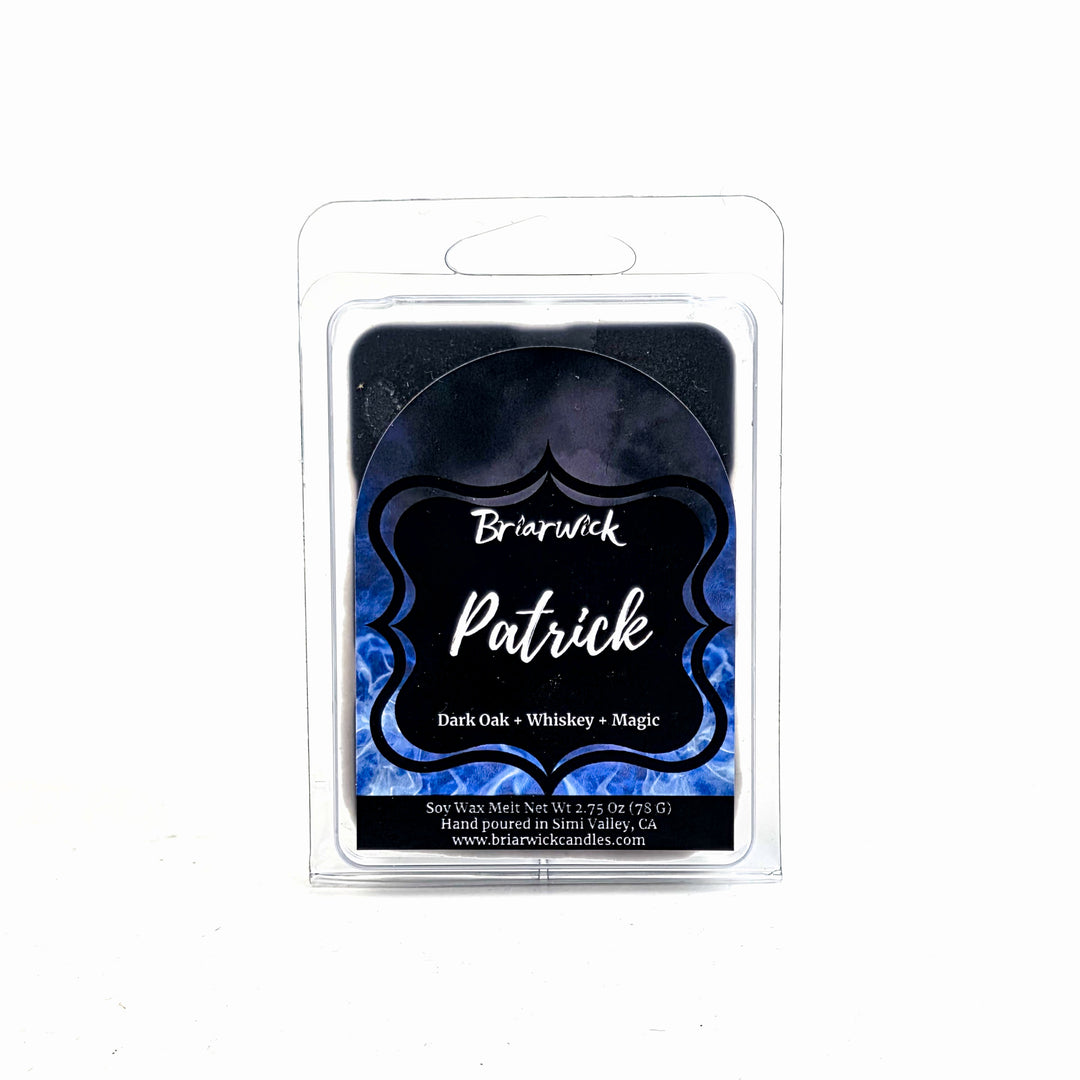 Briarwick Patrick wax melt package with blue and black design on a white background